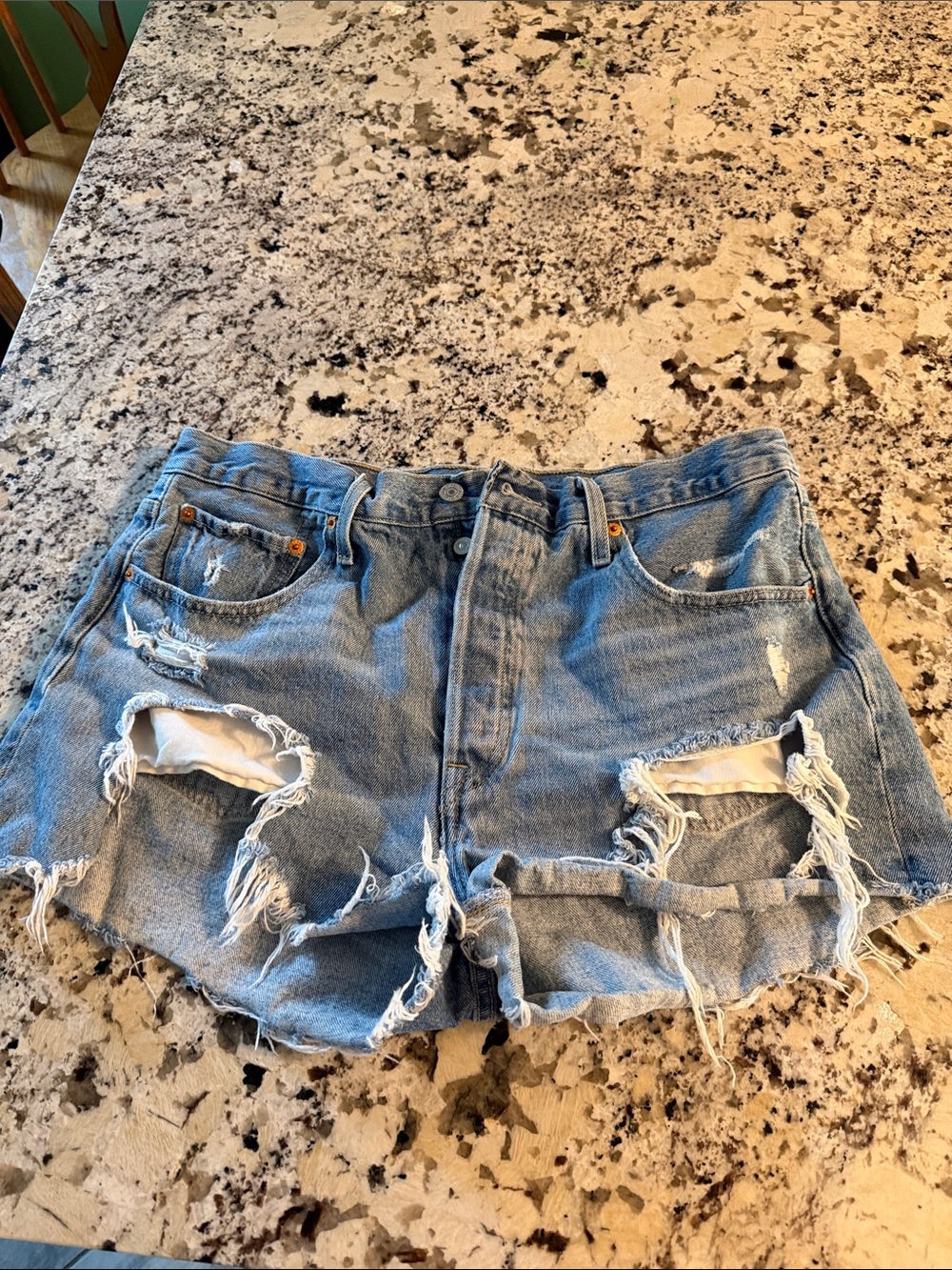 Levi's Light Blue Distressed High-Rise Denim Shorts
